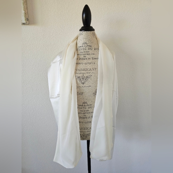 Cejon Off-white Double Sided Sheer Satin Wrap Wide Scarf - Picture 1 of 6